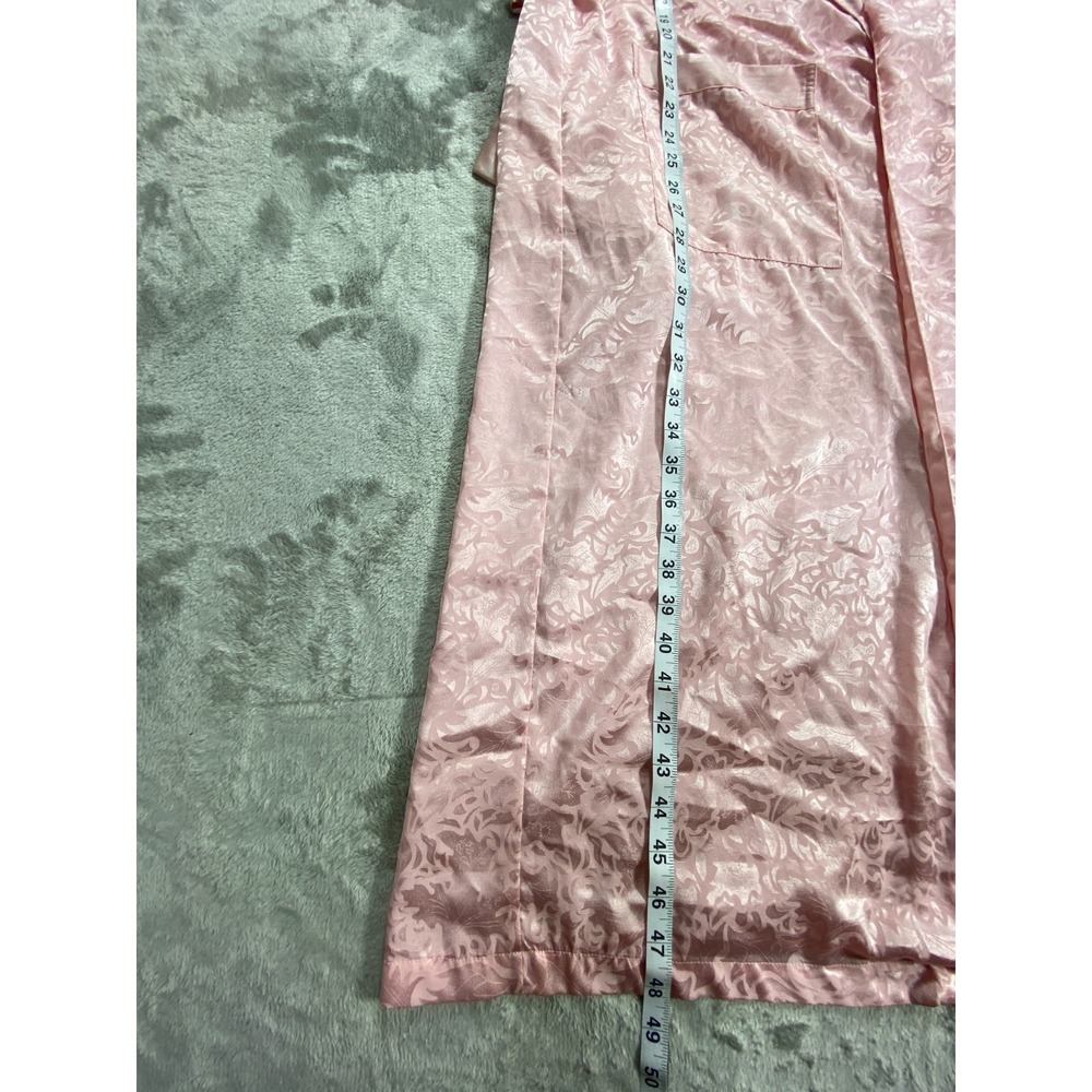 Vintage Victoria's Secret Robe Womens M Pink Jacquard Floral Satin Waist Belt - Picture 8 of 9